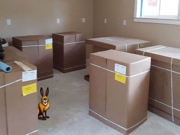 boxes of kitchen cabinets
